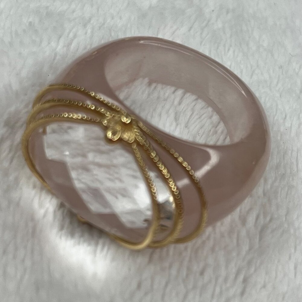 Elizabeth Adams Collectio Rose Quartz & Gold-Tone Statement size 10 14Kt Gold - Picture 3 of 10